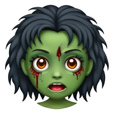 Faca um emoji de zumbi estilo iphone de uma menina de cabelo preto com franjinha sticker