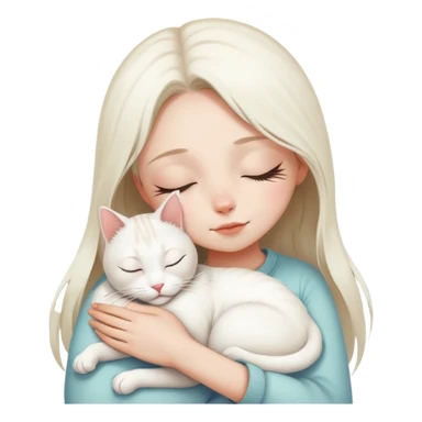 a closing eyes girl hugs a white jinjila cat,the cat’s eyes are open sticker