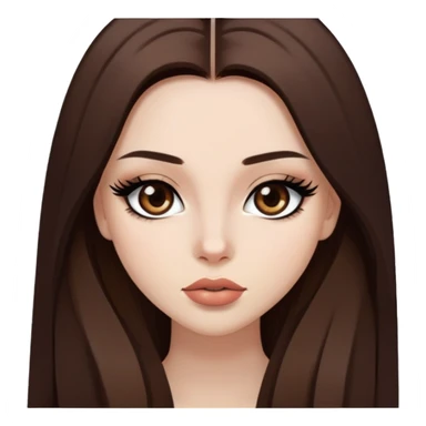 pretty baddie, brown straight hair, cute lips, pale skin, long hair, dark brown eyes, bold black eyeliner sticker