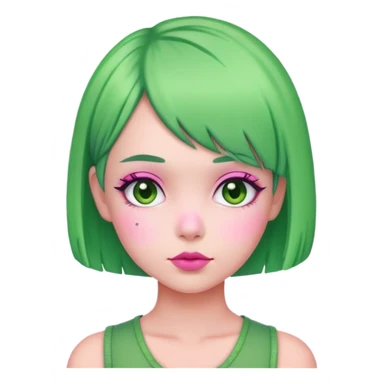 Girl with pink skin and green bob  sticker