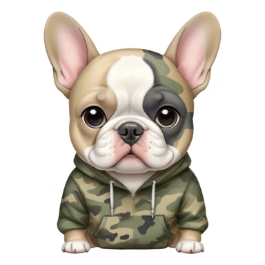 Grey and white French bulldog with camo hoodie on sticker
