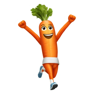 sprinting carrot with arms, legs, and a headband sticker