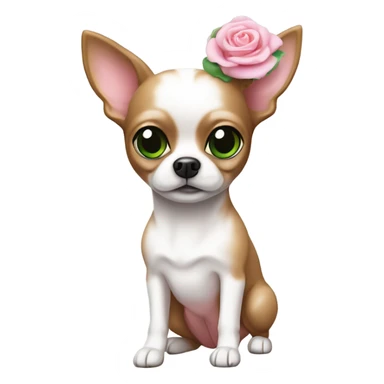 Un chihuahua blanc avec un noeud rose qui fait un câlin à sa maîtresse brune au yeux vert avec le teint pale  sticker