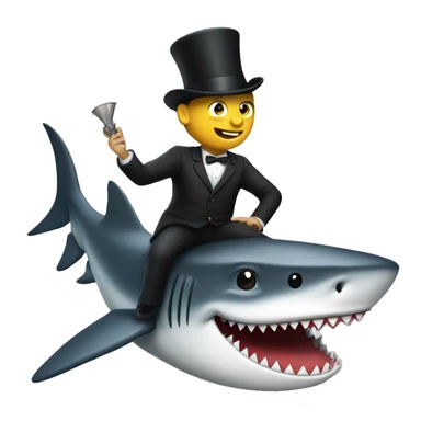 Man riding a shark with a top hat sticker