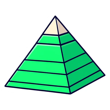 Maya pyramid in flat hieroglyphic style, perfect geometric triangular lines, strict white and deep green only, angular precise shapes sticker