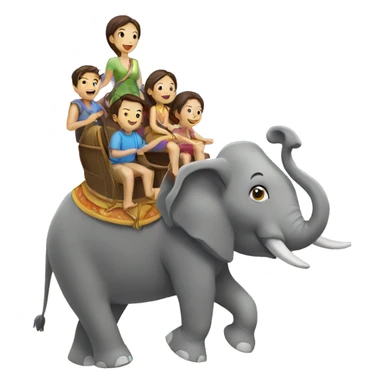 family riding elephant sticker