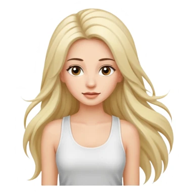 with long eyelashes, a white tank top, longer hair that doesn't pull on the long sticker