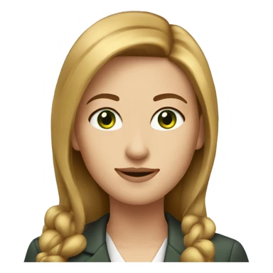 executive woman, straight golden brown hair, green eyes, heart shaped face sticker