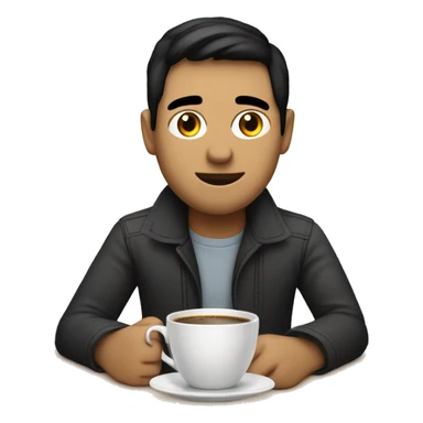 programmer with black hair programming in his mac, having coffee as well sticker
