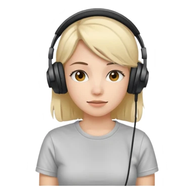 Female, shy, wearing headphone having mic, t-shirt 
 sticker