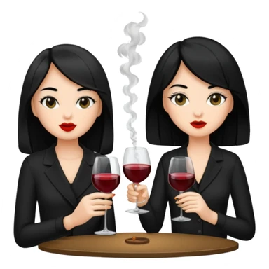2 girls in black 1 smoking and 1 drinking wine both black hair  sticker