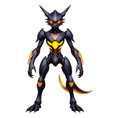 futuristic dark shadowy evil neon-glowing warm-colored Fakémon-Digimon-hybrid-creature (full body) sticker