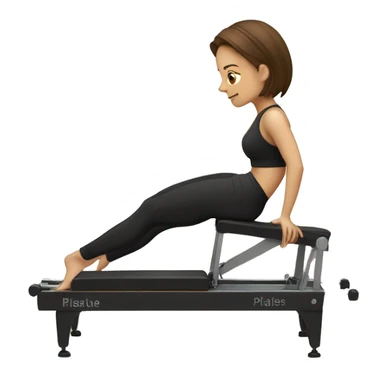 A girl with brown hair and a black sport set exercise on a Pilates reformer  sticker