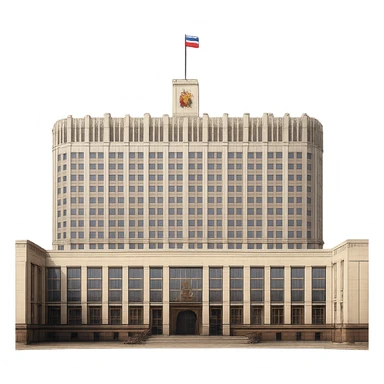 cinematic, realistic emoji of the White House parliament building in Moscow, featuring majestic, ornate architecture, lifelike detail, bright lighting, accurate colors, no sky, fully transparent background sticker