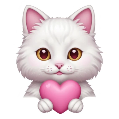 white cat holding pink heart sticker