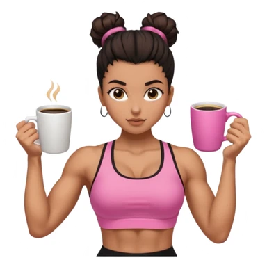 Caramel skinned toned female with a black messy bun for hair. Her eyes are a coffee color brown and almond shaped. She’s wearing a pink sports bra and showing off her flexed muscular toned biceps. sticker