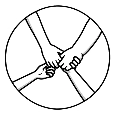 Three people of different races holding hands together in a circle, diversity and unity symbol sticker