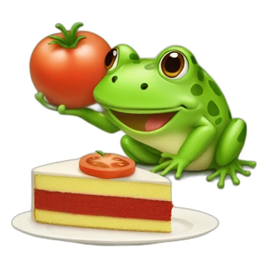 cute frog eating a tomato cake sticker