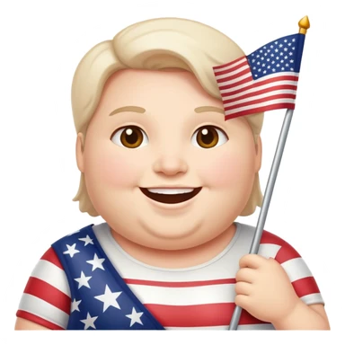 happy plump American with flag sticker