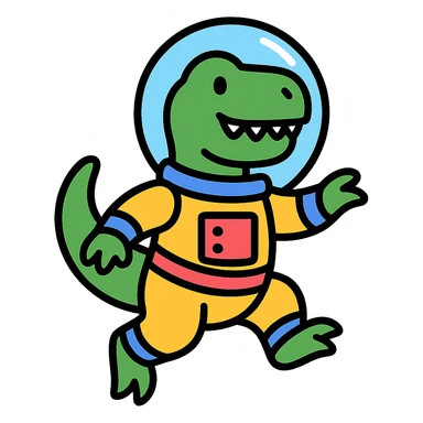 t-rex astronaut in a colorful spacesuit, floating in space sticker