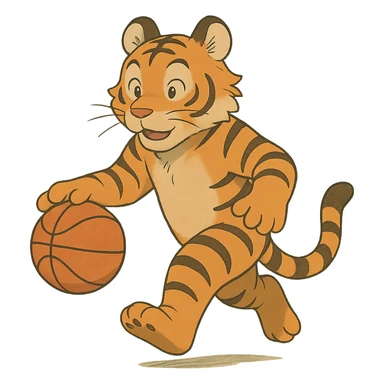 ghibli style cartoon tiger playing basketball sticker