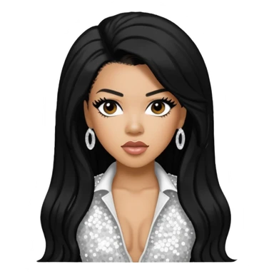 Keyshia Cole with long black hair, white sequin outfit sticker