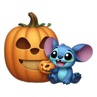 Stitch holding a chumpkin sticker