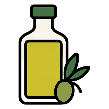 minimalist icon of olive oil bottle, flat design, green and yellow sticker