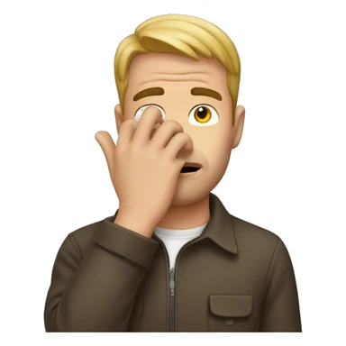 man putting both hand in his face, only see his eyez sticker