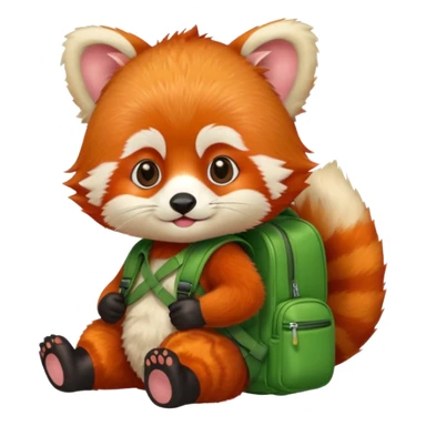 baby red panda wear green backpack sticker