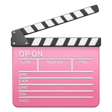  pink  pink clapperboard used in filmmaking, cute and stylish design with white details, open position, soft reflections, realistic or kawaii style, isolated on transparent background sticker