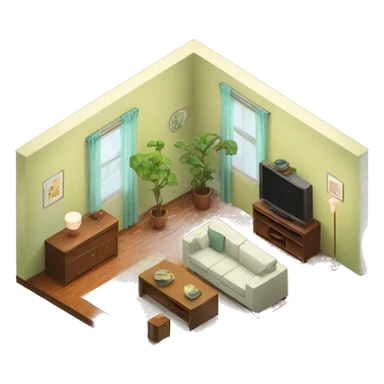 apartment living room interior isometric sticker