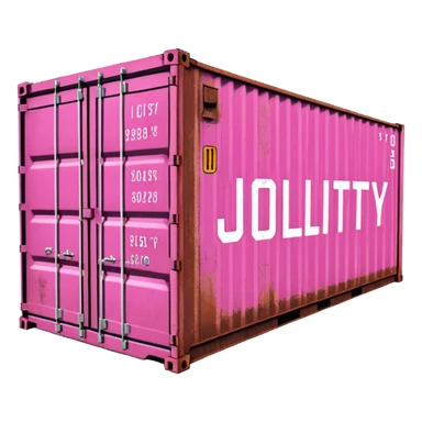 a pink shipping container with the words "Jollity & Co." in big letters on the long side sticker