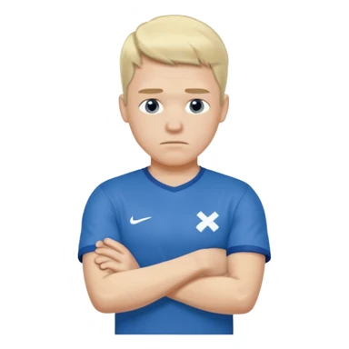Pale blond man in blue football t shirt crossed arms (he is cold trembling ) sticker