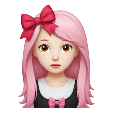 girl with long hair with side parted pale skin red pink bow in her hair and wearing a white basic top sticker