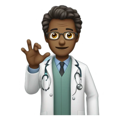 The doctor shows with his hand sticker