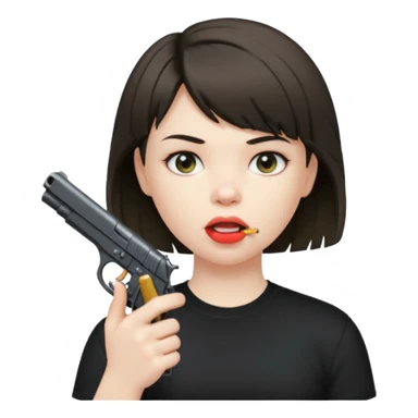 short hair girl with mullet putting gun in her mouth sticker