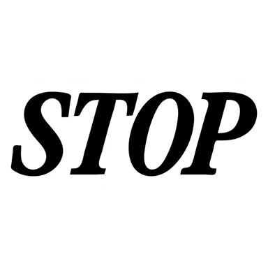 the word STOP in soft blue-grey color, solid filled icon style, italic serif font sticker