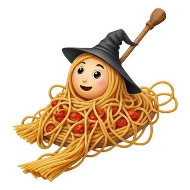 messy spaghetti flying on a broomstick sticker