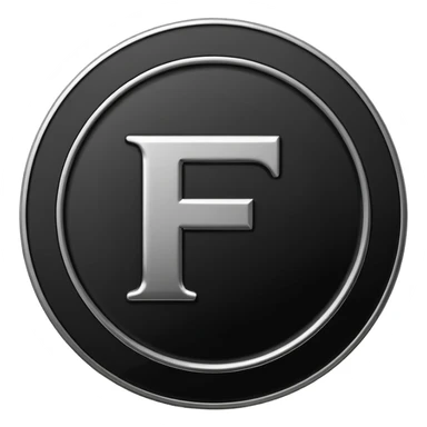 Emoji icon of a black coin with engraved letter F, minimalist style, isolated, no color sticker
