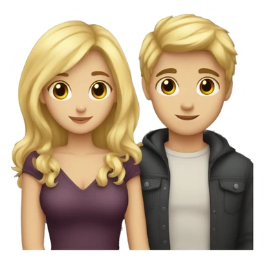 A blonde-haired girl and a dark-haired boy cuddling sticker
