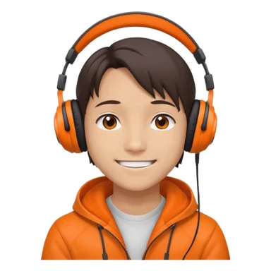 Yoh Asakura with signature orange headphones, smiling sticker