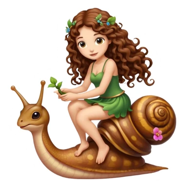 cute fairy woman long curly brown hair tattoos riding tiny snail sticker