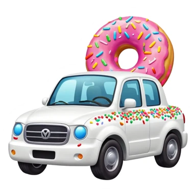 white car truck with small donut on the bonnet sticker