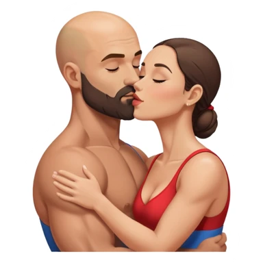 Muscular Bald man with a beard passionately kissing his young fit brunette wife  sticker
