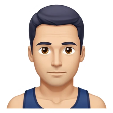 Youthful-looking athletic 40-year-old man with light brown skin, elongated face, defined jawline, attractive features, medium dark eyes, arched eyebrows, straight nose, confident expression, medium wavy dark hair with modern style, wearing a navy blue tank top sticker