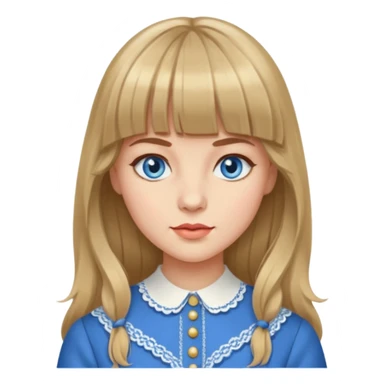 Woman with long dark blond hair and bang, blue eyes, vintage clothe emoji sticker