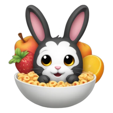 Black Little rabbit eating frootloops sticker