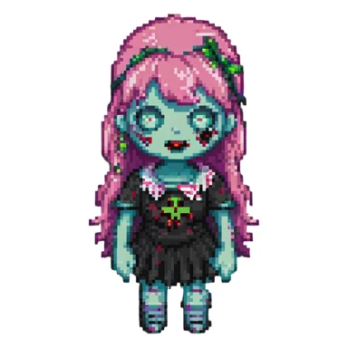 cute zombie girl pink bangs pixel art sticker