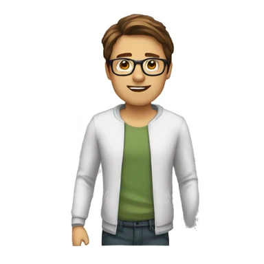 a man with brown hair and glasses getting dressed\ sticker